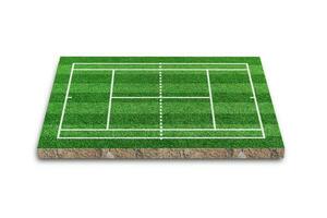 tennisbana isolerad på vit bakgrund. grönt gräs realistiskt. 3d-rendering foto