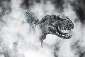 tyrannosaurus t-rex, dinosaurie på rök bakgrund foto