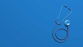 medicinskt stetoskop med ett rör. begreppet behandling, hälsa. snygg minimal abstrakt horisontell scen, plats för text. trendig klassisk blå färg. 3d-rendering foto