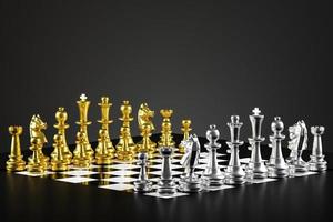 schackbrädspel pjäserna är färgglada med silver och guld. 3d-rendering foto