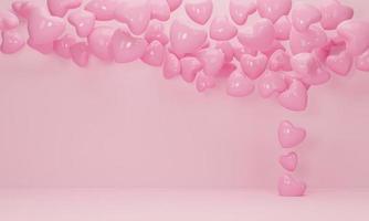 3d rendering. hjärta flyger på rosa pastellfärgad bakgrund. söt kärlek banner eller gratulationskort design för glada kvinnors, mammas, alla hjärtans dag och födelsedag. foto