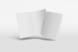 två mockup vertikala häfte, broschyr, inbjudan isolerad på en vit bakgrund med mjuk pärm och realistisk skugga. 3d-rendering. foto