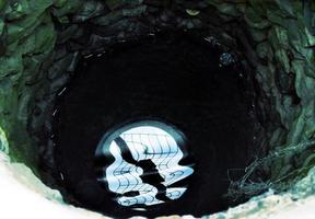 vattenbrunn i marken för att komma åt grundvatten i underjordisk aq foto