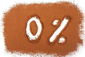 handgjord procentsymbol och nummer på kakaopulverytan foto