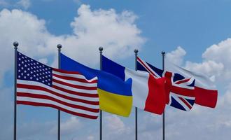 flaggor usa ukraina frankrike Storbritannien och polen. 3d arbete och 3d illustration foto