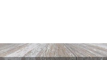 träbord för visning eller montageprodukter med tom vit bakgrund. foto