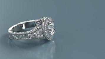 lyxig diamantförlovningsring i silver eller platinametall foto