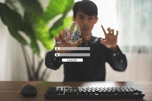 logga in eller registrera inloggning till systemet med online digital värld, metaverse säkerhetsskyddssystem. foto