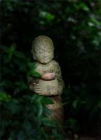 stenbuddha i zenträdgård foto
