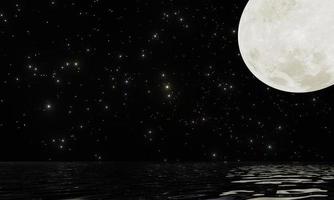 fullmåne med många stjärnor och reflektion på vatten mörk natthimlen bakgrund foto