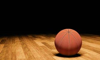 basketboll placerad på den gröna spelplanen. lagsportutrustning. 3d-rendering foto