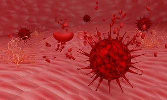 modell för coronavirus covid-19 utbrott och coronavirus influensa koncept på en svart bakgrund som farliga fall av influensa stammar som en pandemi medicinsk hälsorisk med sjukdomscell som en 3d rendering foto