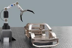 bilproduktion bearbetningstjänst i fabrik robot högteknologisk robot ai kontrollarm hand robot konstgjord för bilteknik i garage återförsäljare med teknisk hand cyborg 2022 3d rendering foto
