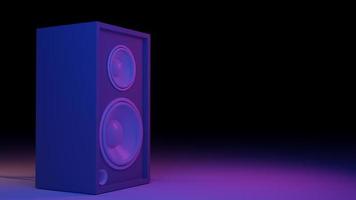 musik konst koncept högtalarsystem mörkt ljus cyber ljusblått och rosa, arbetsyta eller bakgrundskonst. 3d-rendering. foto