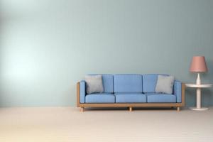 insidan av vardagsrummet. mjuk soffa och kudde nära lampa mjuk färg vägg 3d-rendering - illustration foto
