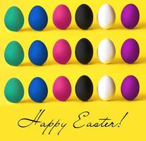 färgglada ägg på den gula bakgrunden. påsk, mångfald, matkoncept foto
