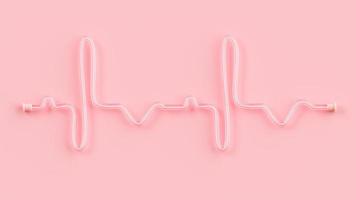 rosa neonrör form av hjärtslag och puls. minimal idé koncept, 3d-rendering. foto