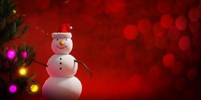 snö man med julgran på rött tema foto