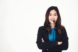 nya genens professionella ledarskapsutseende. unga företag leende callcenter asiatisk kvinna foto