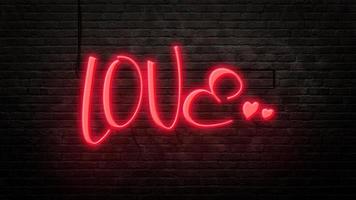 kärlek tecken emblem i neon stil på tegelvägg bakgrund foto