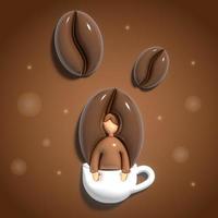 man i kaffekopp och kaffebönor morgonkaffe koncept kaffemugg 3d illustration foto
