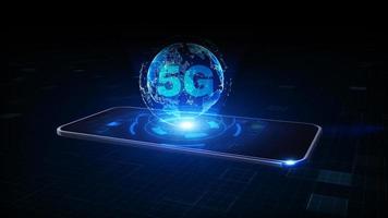 smart telefon med 5g höghastighetsanslutning till internet av saker iot, tekniknätverk digital data och socialt nätverk världsomspännande anslutningsbakgrundskoncept. 3d-rendering foto