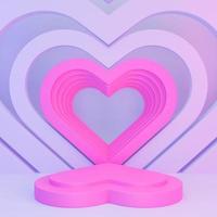 glad alla hjärtans dag med rosa podium hjärta form för produktpresentation och 3d komposition., 3D modell och illustration. foto