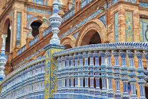 plaza de espana, sevilla, arkitektoniska detaljer och ornament foto