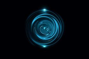 glödande blå virvel med ljus ring på svart bakgrund, abstrakt bakgrund foto