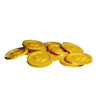 hög med guldmynt. stack av gyllene mynt isolerade på vitt. 3d rendering foto