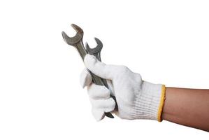 mekaniker handhåll nyckelverktyg i handen foto