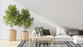 vitt inre rum med soffa och växt 3d render foto