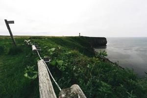 notoro udde vidsträckta äng och fyr. Abashiri stad, Hokkaido, Japan. foto