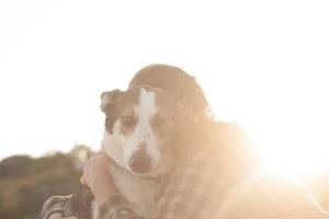 kvinna leker med hund på stranden foto