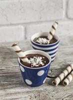 chokladpudding med kakor i keramiska tappningglas foto