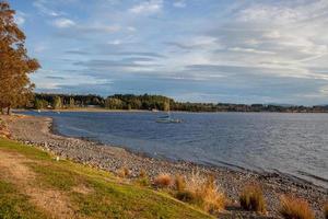 te anau, fiordland, nya Zeeland, 2012. gyllene kvällsljus på sjön te anau foto