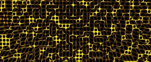 guldpläterad metall med hål. tallrik med gula runda tracery och 3D-rendering av yta som bärs då och då. slitet bronsnät med gradientpolering och oxiderade fläckar av texturer foto