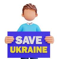 söt pojke håller affisch spara Ukraina foto