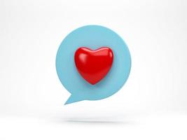 3D-rendering, 3D-illustration. rött hjärta ikon i chatt pratbubbla isolerad på vit bakgrund. foto