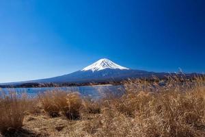 vackert landskap av Fujiberget och kawaguchisjön i april. japan. foto