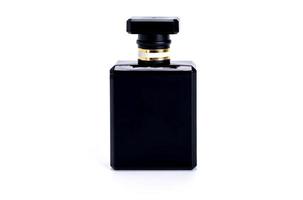 parfymflaska. mockup på vit tom bakgrund. parfym för män eller kvinnor med kopia utrymme foto