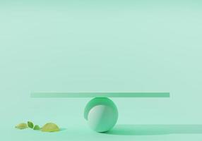 3D-grön produktpodiumskärm med grönt blad och boll för produktshowmockupbakgrund, mittkomposition. 3d render illustration. foto