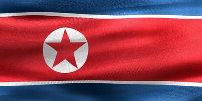 3D-illustration av en nordkoreas flagga - realistiskt viftande tygflagga foto