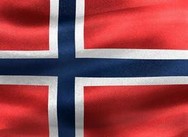 3D-illustration av en norges flagga - realistiskt viftande tygflagga foto
