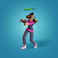 kvinnor som bär vr spelar ett spel i metavers. 3d, render, illustration foto