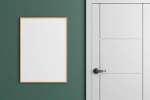 modern och minimalistisk vertikal träaffisch eller fotorammockup på väggen i vardagsrummet. 3d-rendering. foto