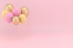 färgglada ballonger som flyger för födelsedagsfest och fester. 3D render för födelsedag, fest, banderoller. foto