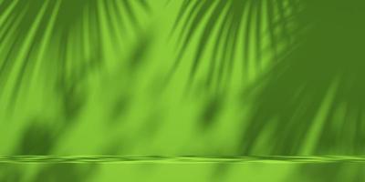 3d grön och gul produktpodiumskärm med orange bakgrund och trädskugga, sommarproduktmockupbakgrund, 3d-renderingsillustration foto