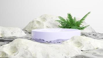 3D-rendering minimal pallplats under vatten för att presentera produktmodell med stenar och växter foto