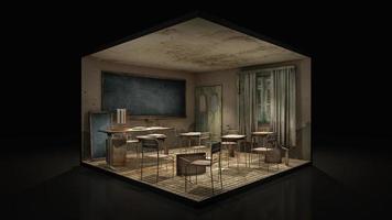 skräck och läskigt klassrum i skolan., 3D-illustration. foto